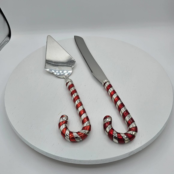Godinger Holiday Collection Silver Plated Metal Candy Cane Knife & Cake Server - Picture 4 of 4